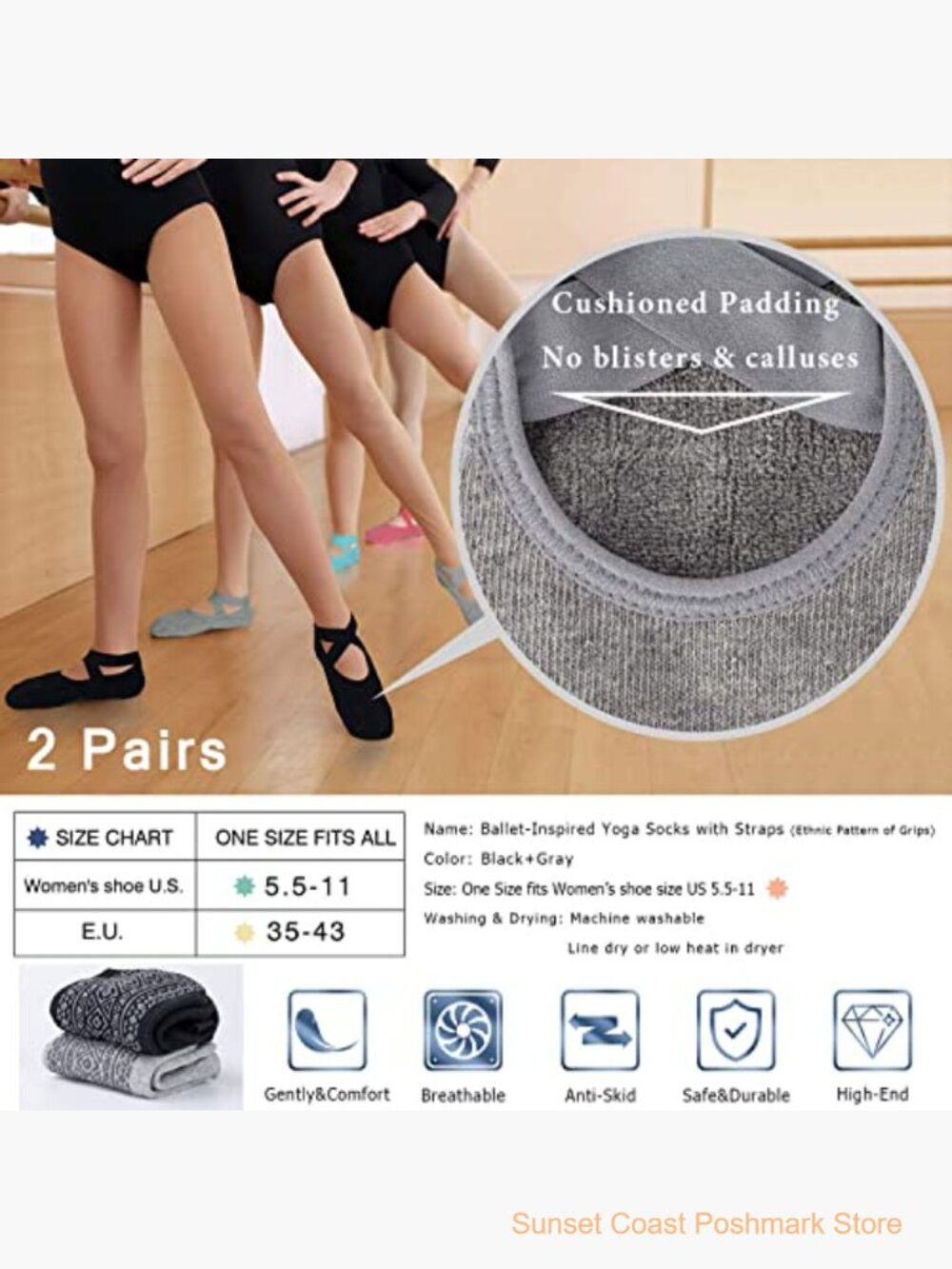 Non Slip Grip Yoga Socks with Silicone Grippers for Women - Picture 5 of 6